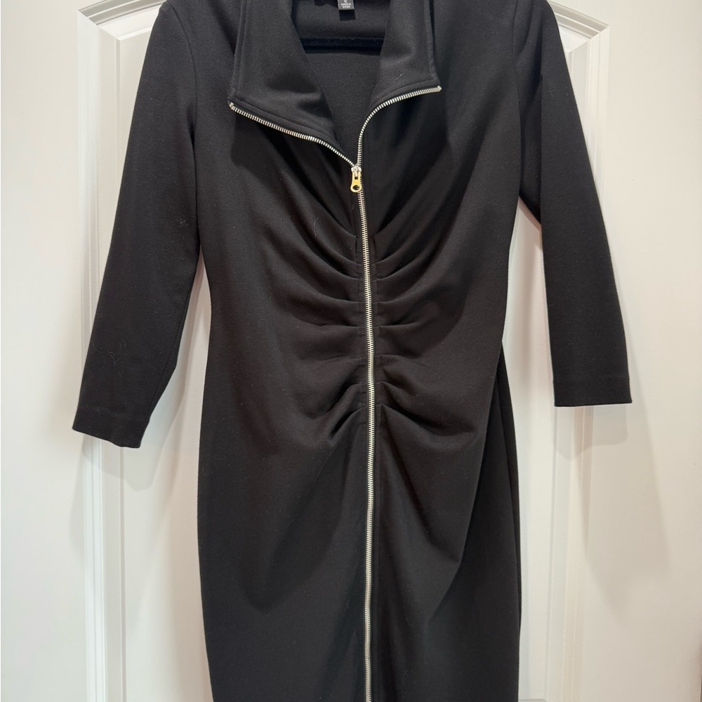 SL Fashions Black Ruched Mock Neck Midi Dress
